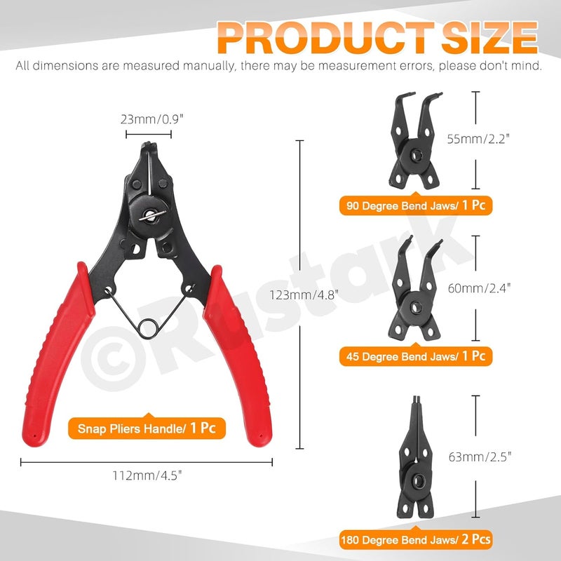 Rustark 312Pcs 4 in 1 Snap Ring Pliers with M1.5-M10 Black E-Clip Circlip Retaining Rings Assortment Kit and M4-M28 C-Clip External Snap Rings Assortment Kit with Tweezers - Image 4